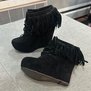 Fringe Black Ankle Boots